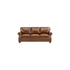 ONBRILL Classic Genuine Leather Sofa with Nailhead Trims, Dark Brown