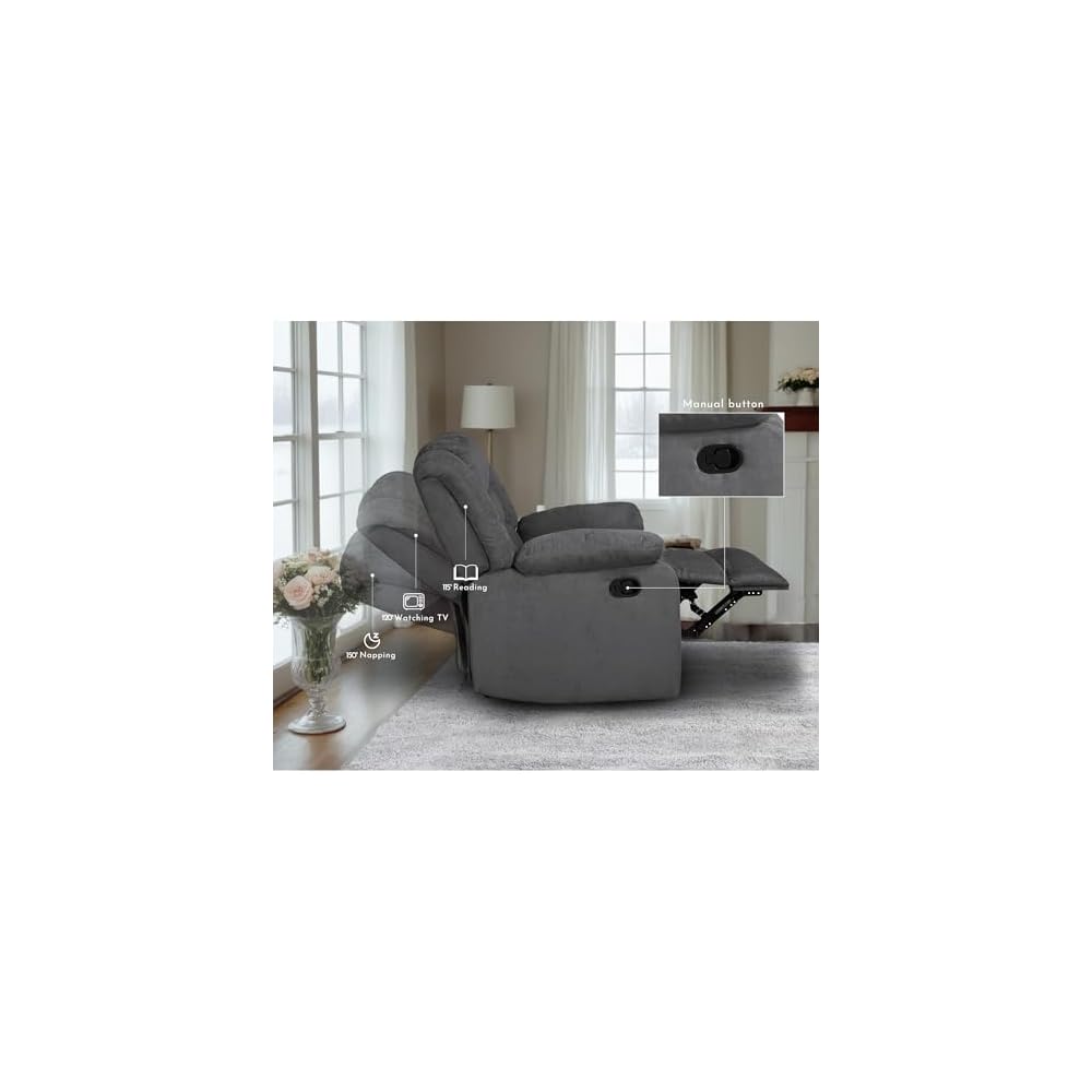 Recliner Sectional Sofa, Microfiber Manual Reclining Sectional Couch with Cup Holders, Living Room/Office (Gray)
