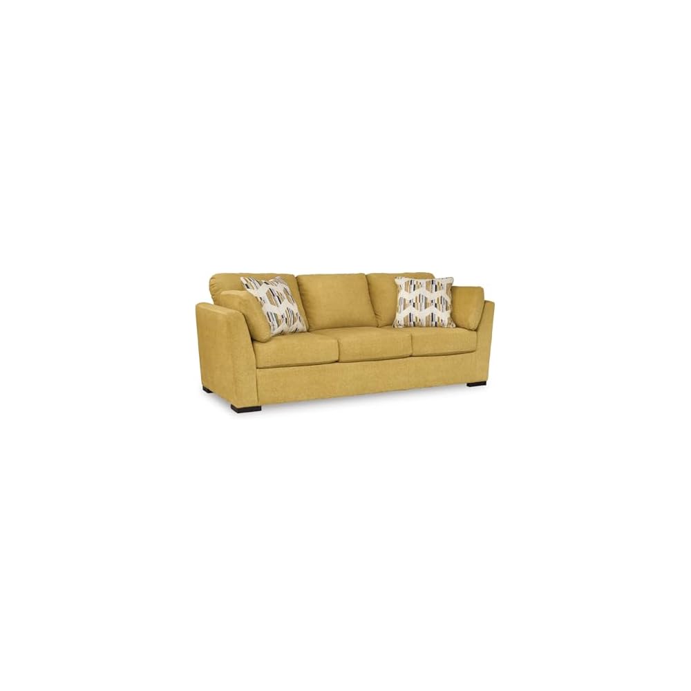 Signature Design by Ashley Keerwick Scandinavian 2-in-1 Sofa Sleeper with Folding Gel Memory Foam Mattress and 4 Pillows, Queen, Yellow