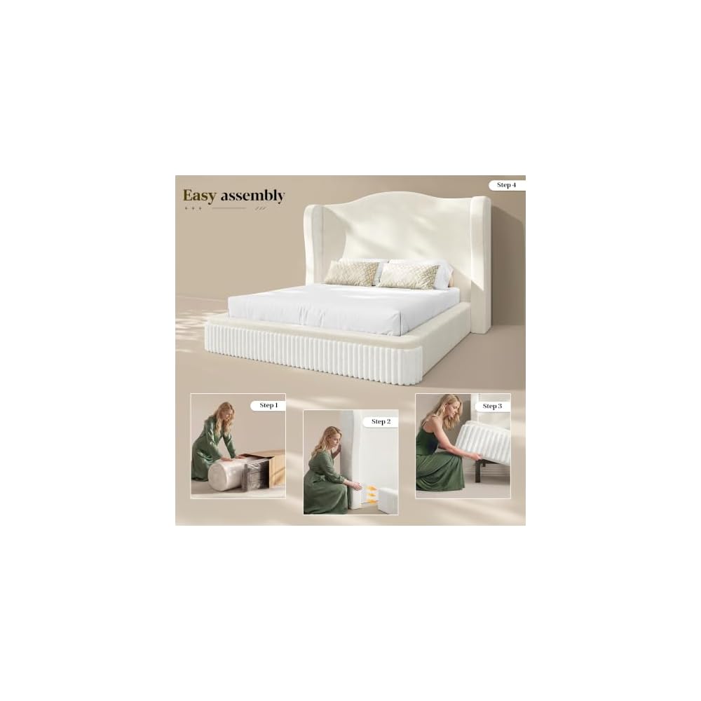 Homkdom 49" Cloud Bed Frame Full Size with Tall Wingback Headboard