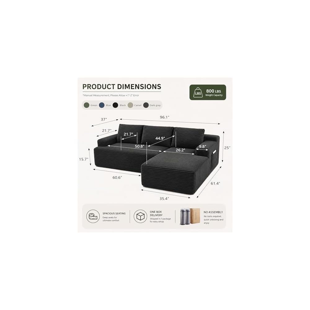 Boneless Couch Comfy Sectional Couches for Living Room,U Shaped Modular Cloud Couch Sofa, Minimalist Modular Sectional Sofa with Deep Seat