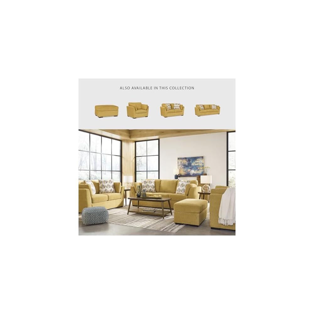 Signature Design by Ashley Keerwick Scandinavian 2-in-1 Sofa Sleeper with Folding Gel Memory Foam Mattress and 4 Pillows, Queen, Yellow