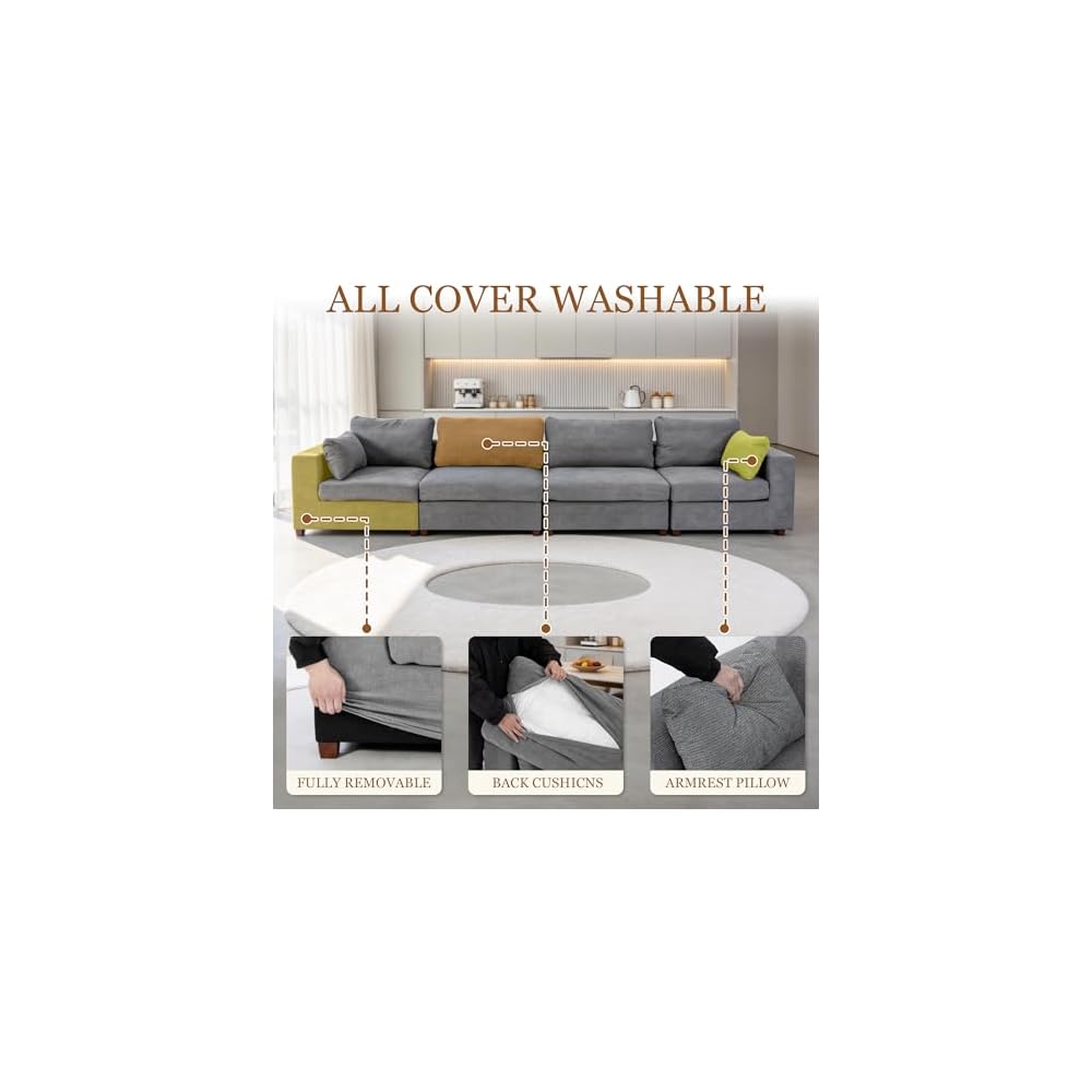 152''Oversized Deep Seat Modular Sectional Sofa, L Shaped Cloud Couch