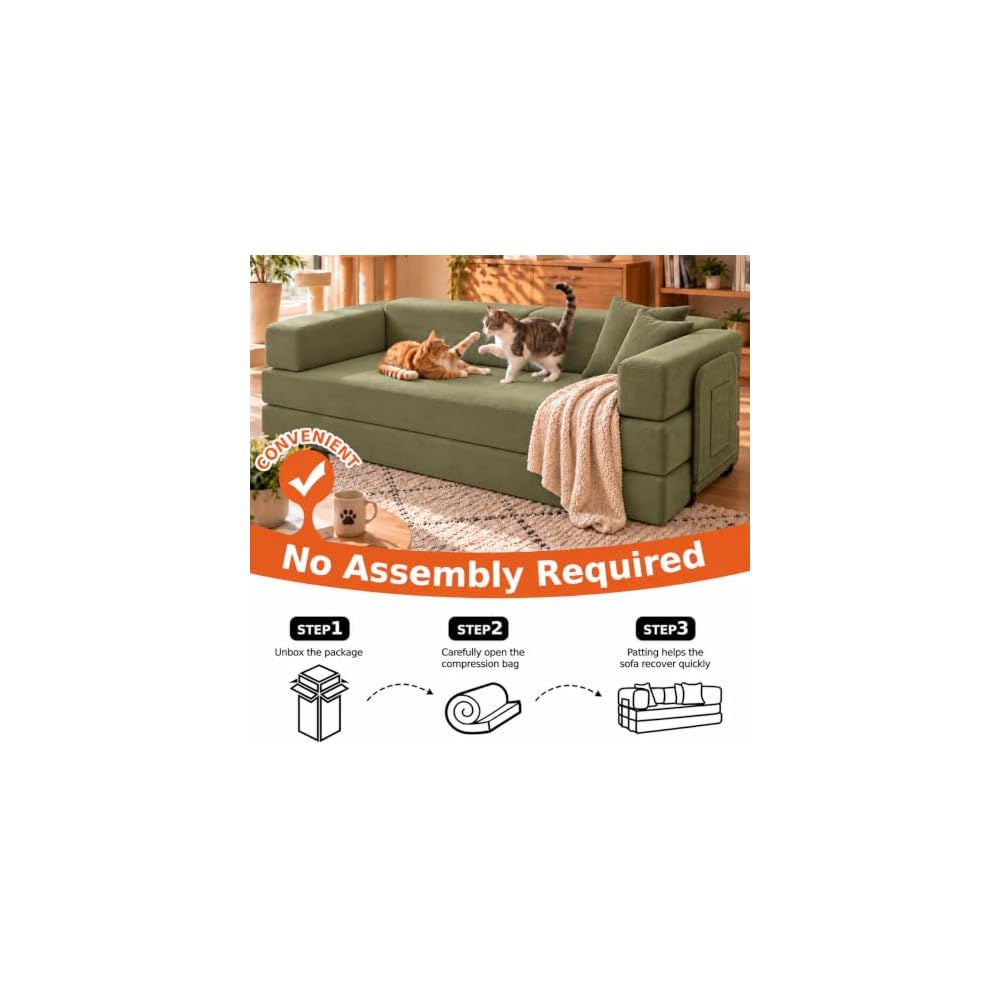 King Oasis 79" Convertible Futon Sofa Bed, Boneless Couch for Living Room