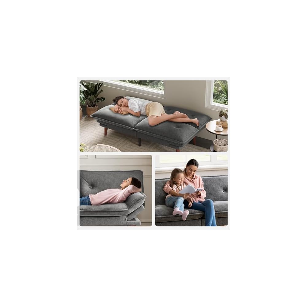 LINSY HOME Futon Sofa Bed, 70" Chenille Futon Couch with Adjustable Backrest Armrest, 3 in 1 Convertible Comfy Loveseat Sleeper Sofa Bed for Small Spaces Dorm Room Apartment Home Office(Dark Grey)