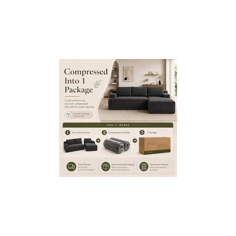 Boneless Couch Comfy Sectional Couches for Living Room,U Shaped Modular Cloud Couch Sofa, Minimalist Modular Sectional Sofa with Deep Seat