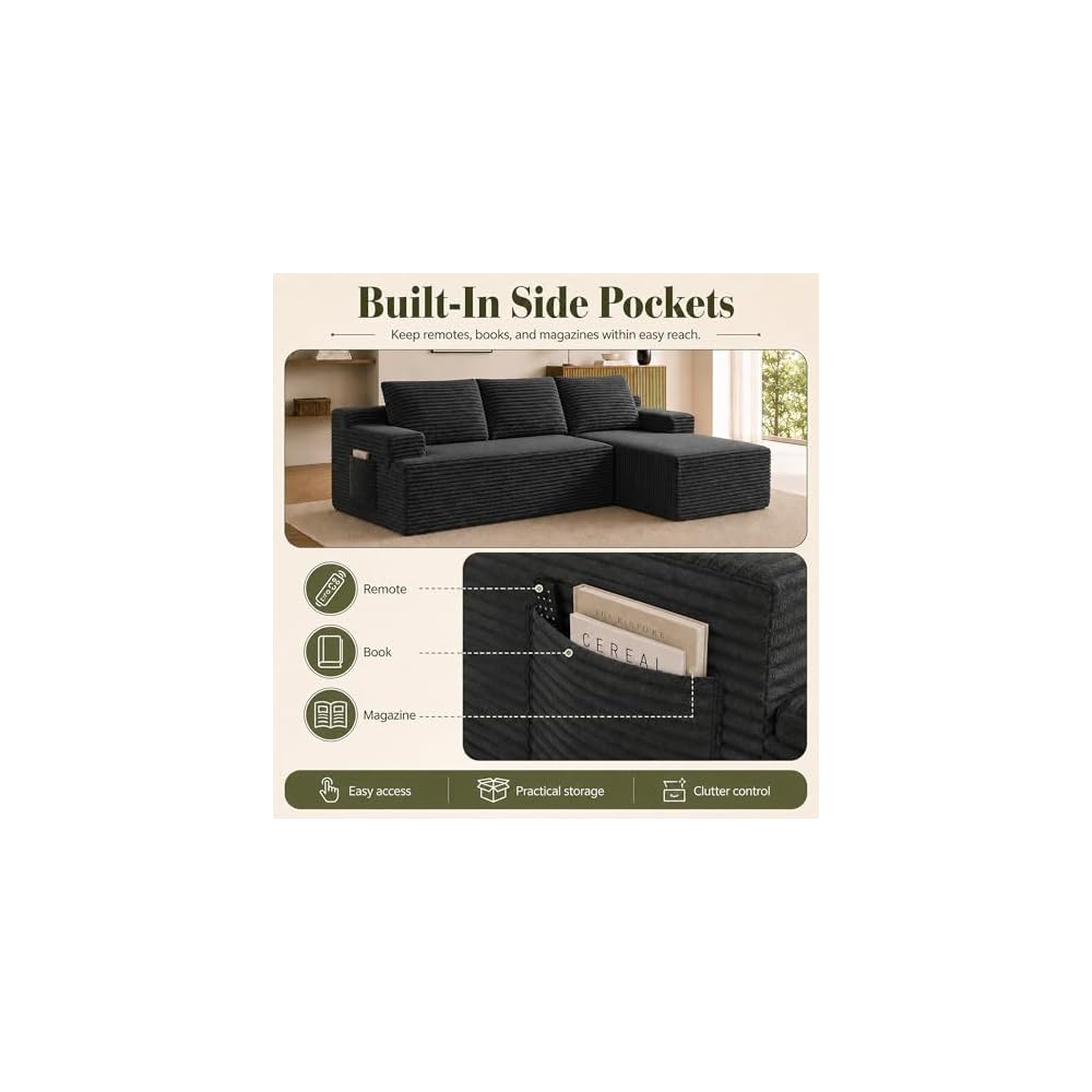 Boneless Couch Comfy Sectional Couches for Living Room,U Shaped Modular Cloud Couch Sofa, Minimalist Modular Sectional Sofa with Deep Seat