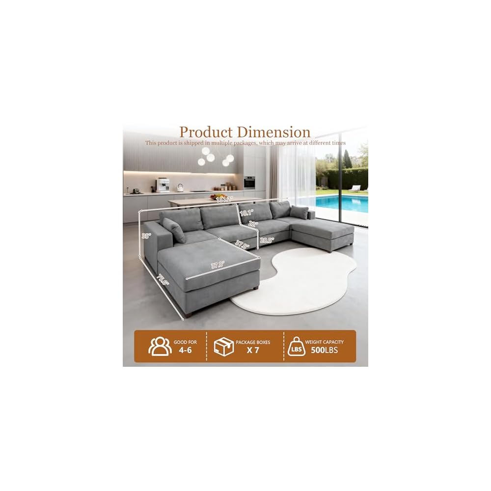 152''Oversized Deep Seat Modular Sectional Sofa, L Shaped Cloud Couch