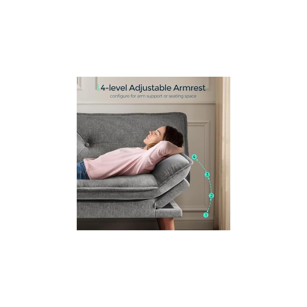 LINSY HOME Futon Sofa Bed, 70" Chenille Futon Couch with Adjustable Backrest Armrest, 3 in 1 Convertible Comfy Loveseat Sleeper Sofa Bed for Small Spaces Dorm Room Apartment Home Office(Dark Grey)