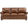 ONBRILL Classic Genuine Leather Sofa with Nailhead Trims, Dark Brown