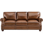 ONBRILL Classic Genuine Leather Sofa with Nailhead Trims, Dark Brown