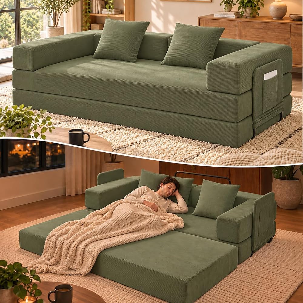 King Oasis 79" Convertible Futon Sofa Bed, Boneless Couch for Living Room