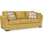 Signature Design by Ashley Keerwick Scandinavian 2-in-1 Sofa Sleeper with Folding Gel Memory Foam Mattress and 4 Pillows, Queen, Yellow