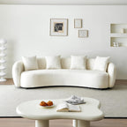 101.57" Curved Sofa Couch for Living Room Modern Boucle Couch with 4 Throw Pillows 4 Seater Cream Upholstered Sofa for Living Room, Office