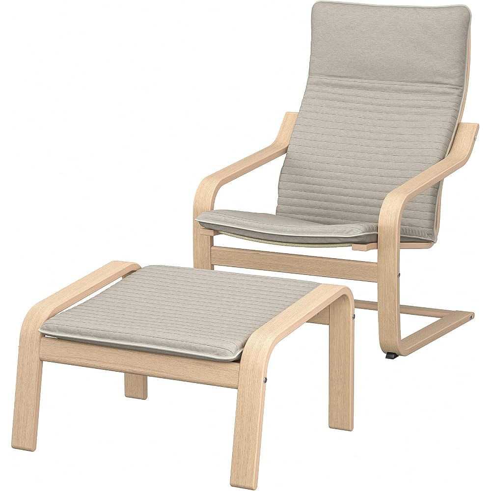 ProTuning POÄNG Armchair and footstool, white stained oak veneer/Knisa light beige